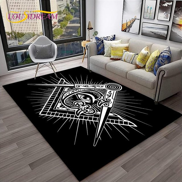 Karpetti Freimaurer Teppich Ring Freemasonry Illuminati, Schwarz, B/T: 80 x 120 cm - Bild 1