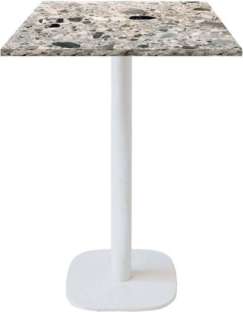 RestooTab Stehtisch Round quadratisch mit Stein-Dekor in Grau und Terrazzo, Gestell Weiß, B/T/H: 60 x 60 x 113 cm - Bild 1