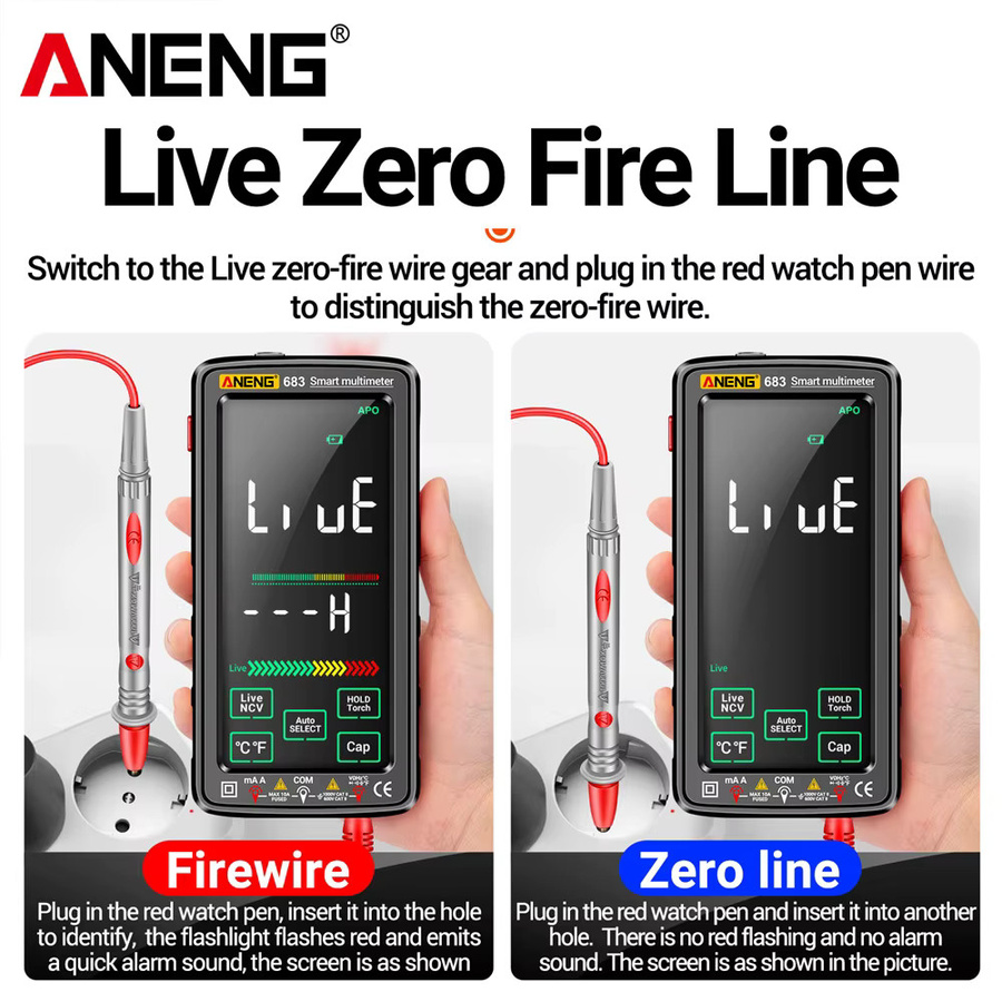 ANENG 683 Smart Multimeter mit Touchscreen, wiederaufladbar, 6000 Counts, AC/DC Spannungsprüfer und Strommessgerät in Rot - Bild 5
