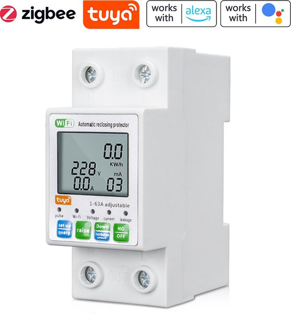 KKMOON Tuya ZigBee Intelligenter Automatischer Wiedereinschaltschutz mit LCD-Display und Multifunktionalem Stromspannungsmesser in Weiß - Bild 1