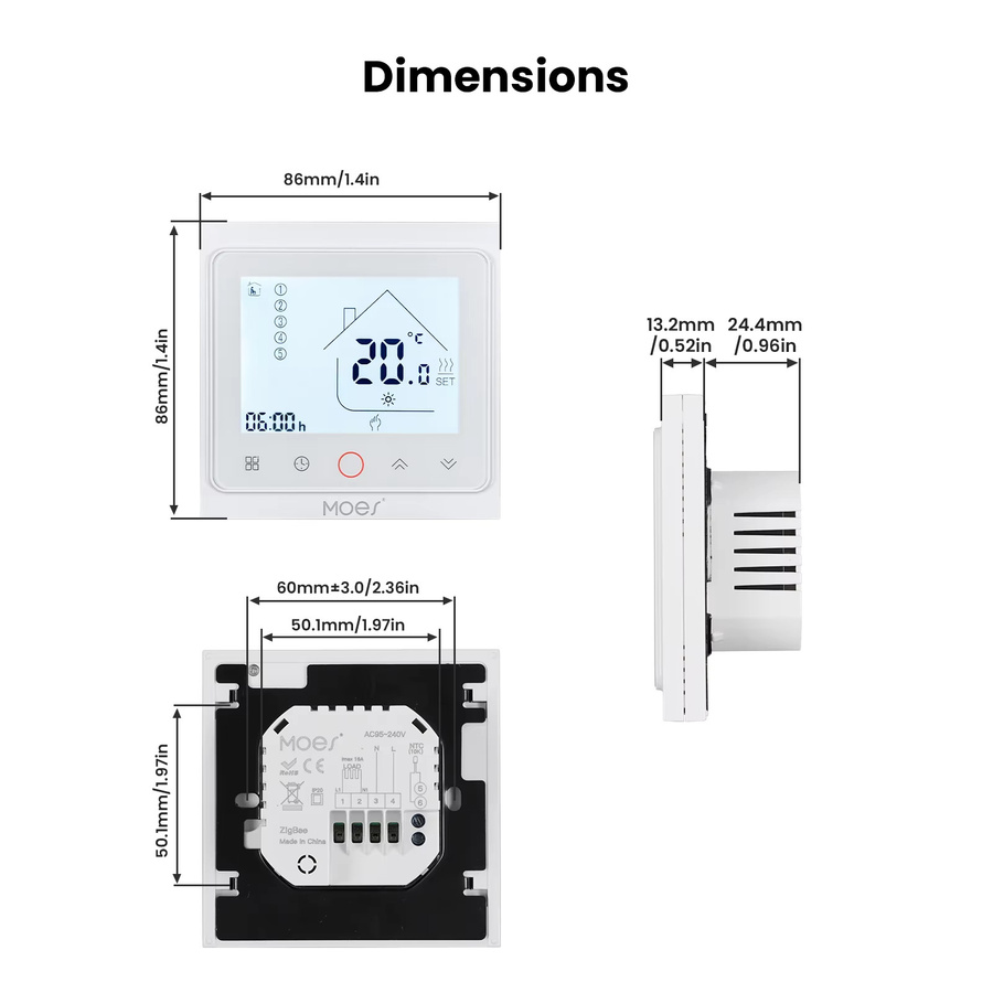 MOES Smart Thermostat mit WiFi und ZigBee zur App- und Sprachsteuerung für elektrische Fußbodenheizung und Gaskessel, Farbe: Weiß - Bild 3