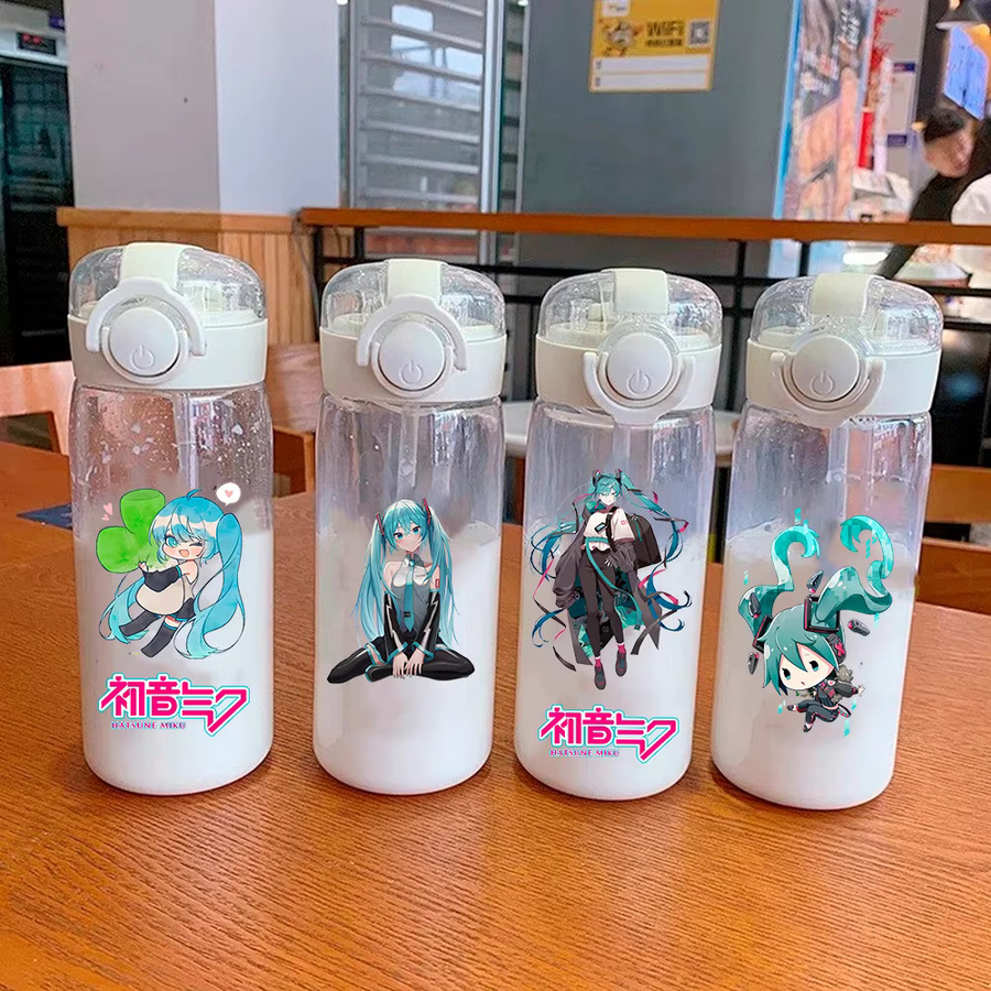 Bandai Hatsune Miku Trinkflasche mit Strohhalm, transparent, 400 ml - Bild 2