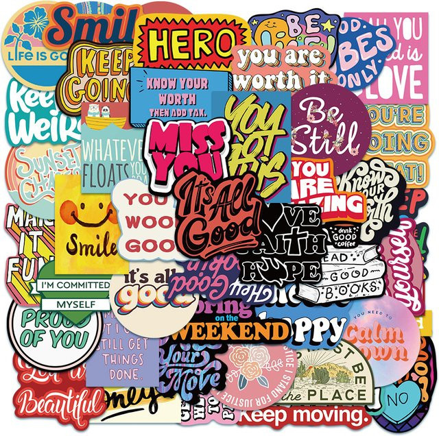 50 Stück englische Spruch-Graffiti-Aufkleber von Papery Pop Store in Multicolour für Laptop, Handyhülle und Notizbuch - Bild 1