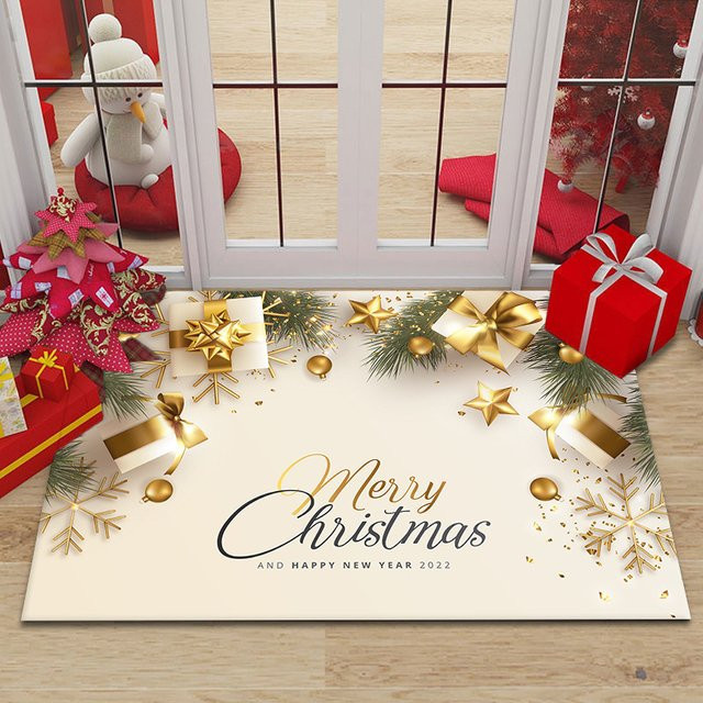 VIKAMA Weihnachtsteppich mit Weihnachtsmann Motiv, rutschfeste und wasserabsorbierende Bodenmatte für Flur und Balkon, mehrfarbig - Bild 1