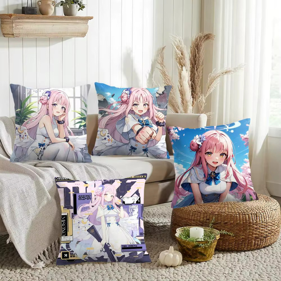 Misono Mika Blue A-Archive Kissenbezug aus Plüsch in Blau, Weiß und Multicolour, quadratisch, Breite: 30 cm, Höhe: 30 cm - Bild 2
