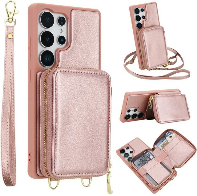 Crossbody-Geldbörse mit RFID-Schutz und Handyhülle für Samsung Galaxy S25 S24 S23 S22 S21 Ultra Plus sowie A56 A36 A16 A55 in Pink - Bild 1