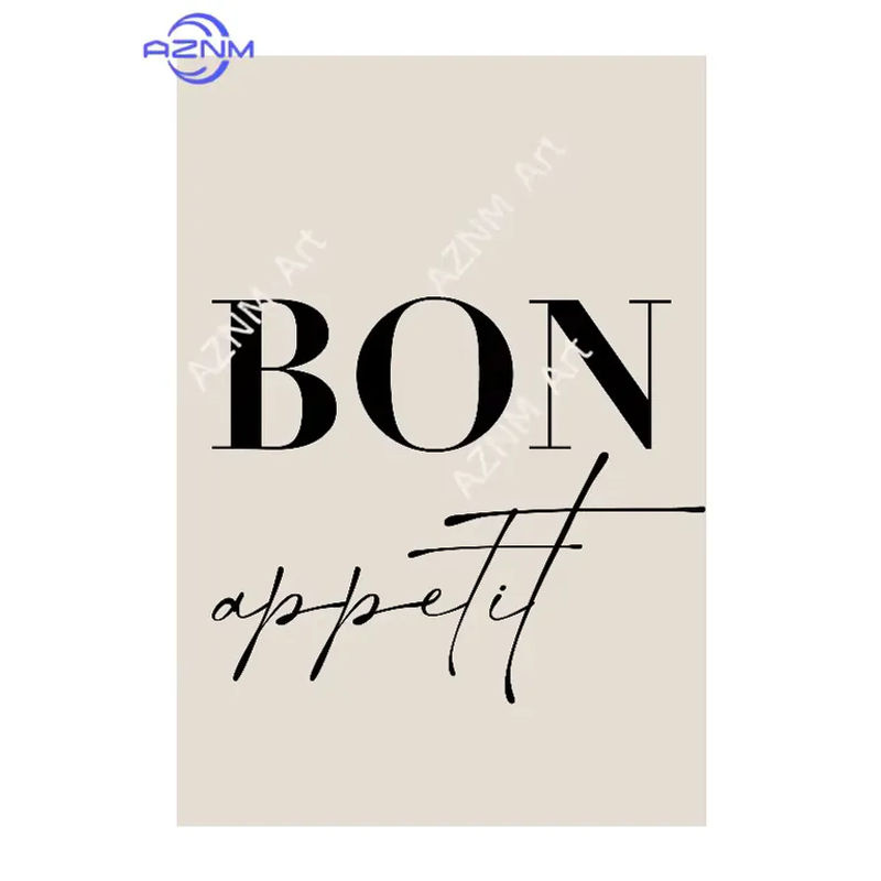 Bon Appetit Let's Eat Küchenposter aus Leinwand von AZNM in Beige mit Typografie und Herz-Motiv für deine Esszimmer-Dekoration - Bild 2