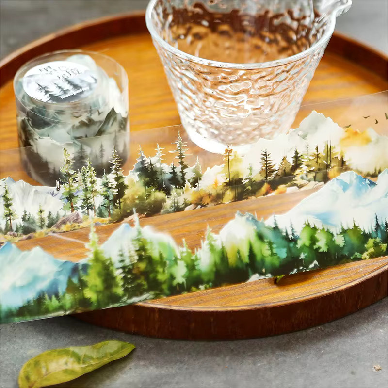 Washi-Klebeband Waldpflanzen-Motiv in Grün für Papierhandwerk und Planer, 1 Rolle - Bild 2