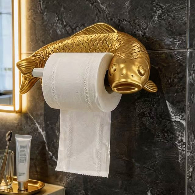Golden Carp Rollenpapierhalter aus Metall in Gold zur Wandmontage ohne Bohren - Bild 1
