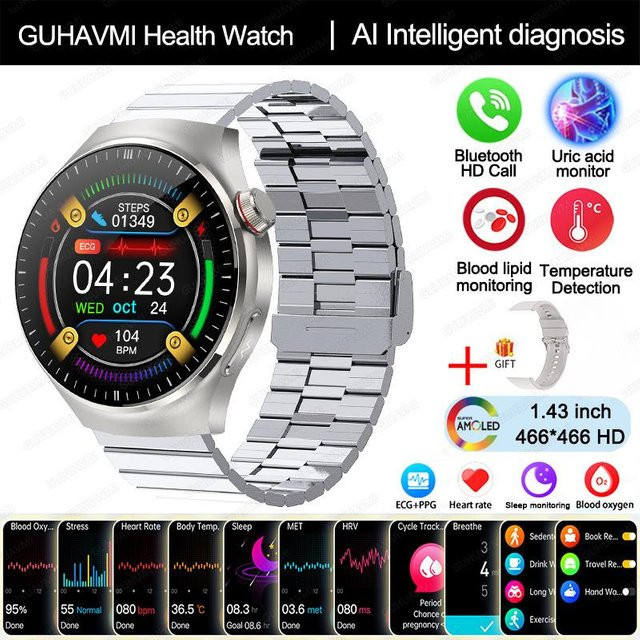 Apex Smartwatch Silver-Steel mit EKG, PPG, Blutsauerstoff- und Temperaturmessung sowie Bluetooth-Anruffunktion für Unisex - Bild 1