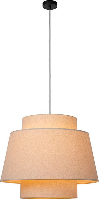 Lucide Tribute 60 Pendelleuchte in Beige mit Stoffschirm, dimmbar, E27, rund - Bild 1