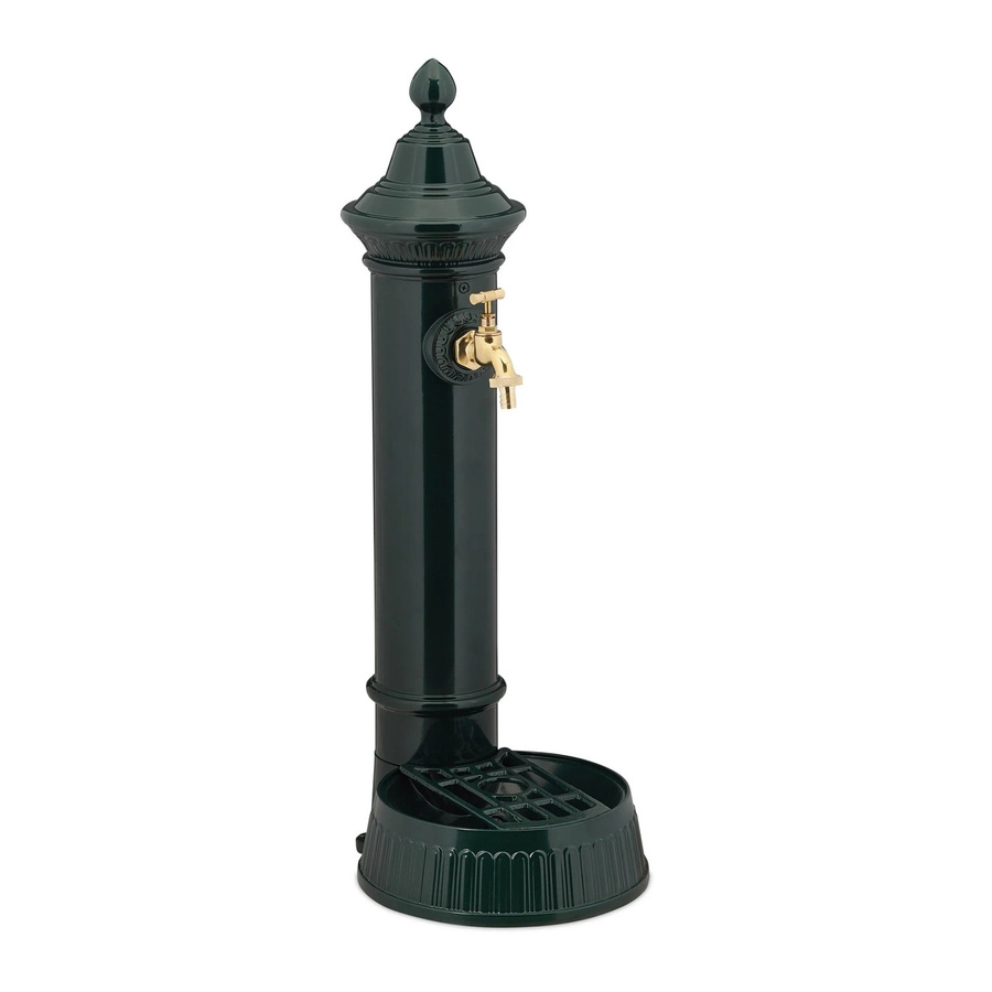 Relaxdays Standbrunnen aus Aluminiumguss im Antik-Design mit Wasserhahn, Dunkelgrün und Gold, H x B x T: 72 x 26 x 31 cm - Bild 2