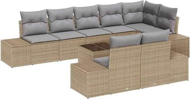vidaXL Garten-Sofa-Set aus Poly Rattan in Beige-Grau mit 9-teiligem Set inklusive Kissen und Tisch - Bild 1