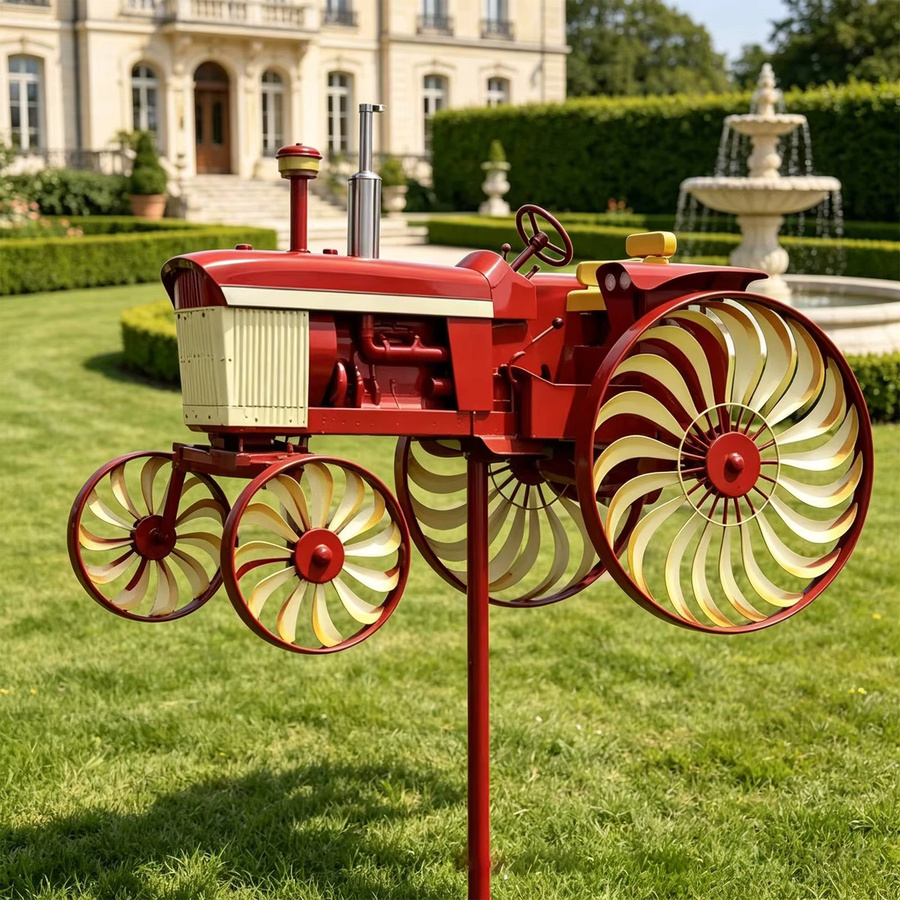 Dekoratives Metall-Windspiel von Shunmaii in Rot mit rotierenden Rädern als Windmühle für Garten, Terrasse und Hof - Bild 4