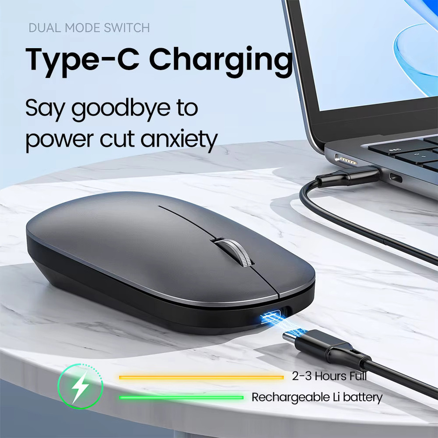 Kebidumei Ergonomische Bluetooth und 2,4G Funkmaus mit Dual-Modus, 1600 DPI, Typ-C wiederaufladbar und Silent-Klick, Farbe: Grau - Bild 3