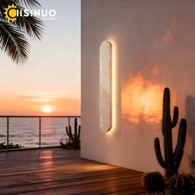 IISINUO LED Wandleuchte aus gelbem Travertin-Naturstein, lineare Up-Down Außenleuchte für Garten und Außenbereich - Bild 3