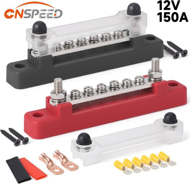 BusBar Batterie-Verteilerblock für Auto, RV und Boot, 5/6 Wege mit M4 und M6 Anschlüssen, Rot, 48V 150A DC / 300V 130A AC - Bild 1