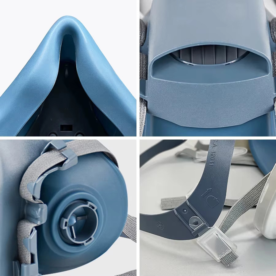 Karocola 7502 Halbgesichtsmaske aus Silikon in Blau mit Cool-Flow-Ventil und Dualmodus-Atmungsschutz - Bild 4