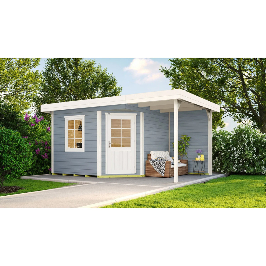 WEKA Gartenhaus 213 Plus Gr.2 A aus europäischer Fichte mit Flachdach und Vordach in Grau, B/H/T: 500 x 259 x 339 cm - Bild 2