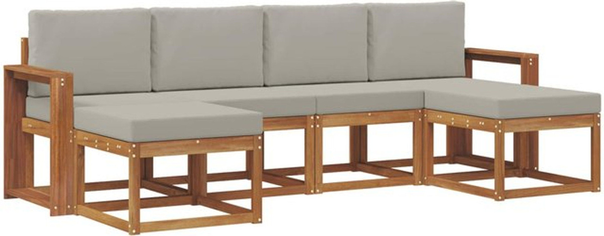 Modernes Outdoor-Sofagarnitur Loungemöbel Set mit Kissen aus Polyester von vidaXL in Natur und Hellgrau, 6-teilig - Bild 1