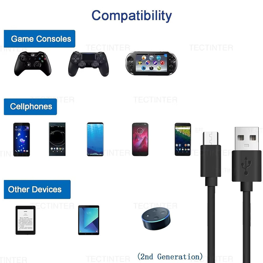 TECTINTER USB-Ladekabel in Schwarz für PS4, Xbox Controller und Android-Smartphones - Bild 4