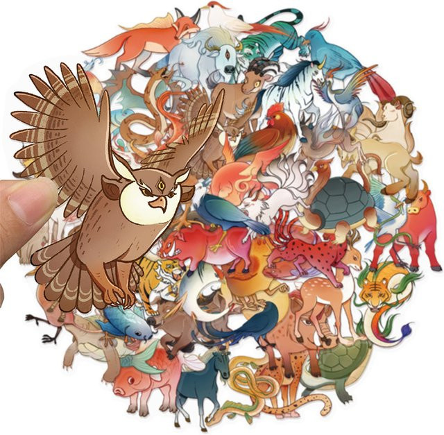 50 Stück Vintage Chinesische Mythische Tiere Aufkleber in Multicolour für Scrapbooking und Laptop Dekoration - Bild 1
