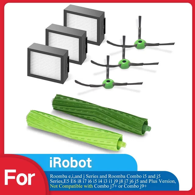 HOME TIMES Ersatzteile kompatibel für iRobot Roomba E I J Serie E5 E6 i7 i6 i1 i2 i3 i3+ i4 i8 Gummi-Seitenbürsten und Filter aus Silikon und Kunststoff - Bild 1