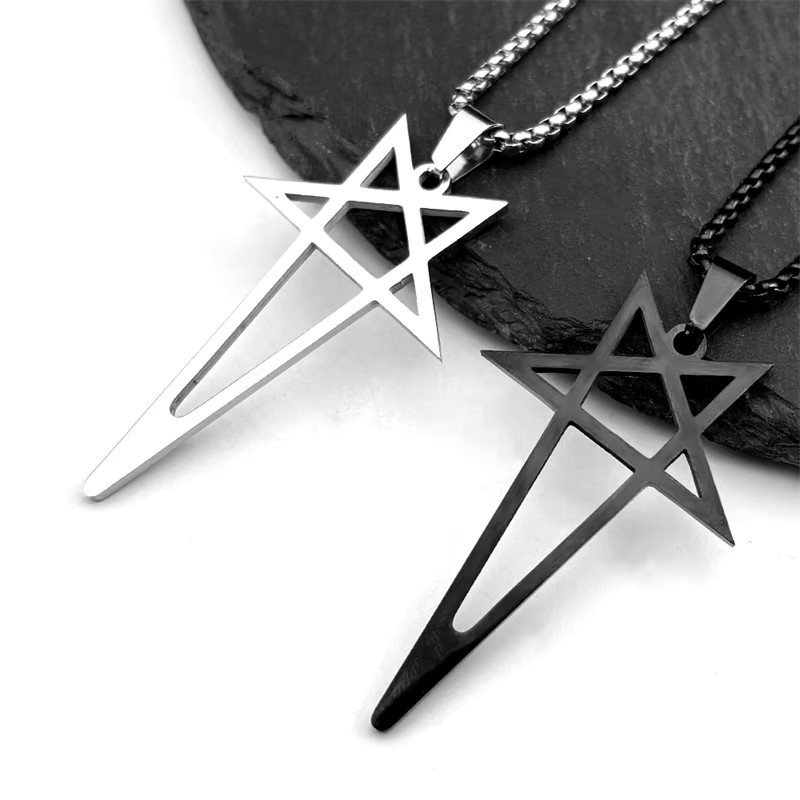 AMIMJ Halskette, Hiphop Viking Pentagramm, Edelstahl, Silber, Schwarz, Unisex - Bild 2