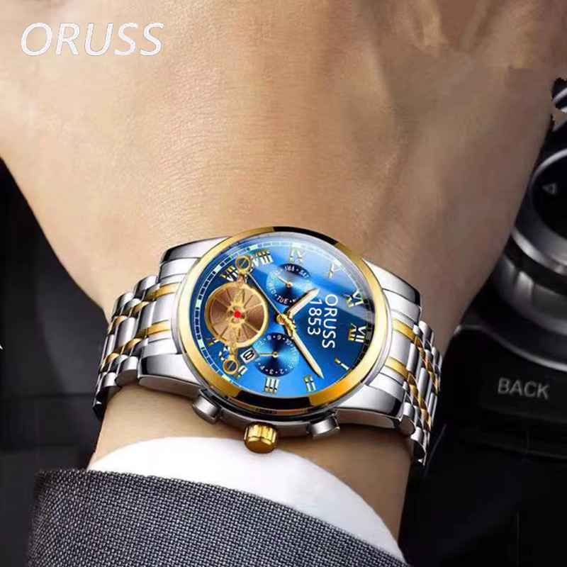 ORUSS Armbanduhr, Quarz, Edelstahl, Blau, Herren - Bild 4