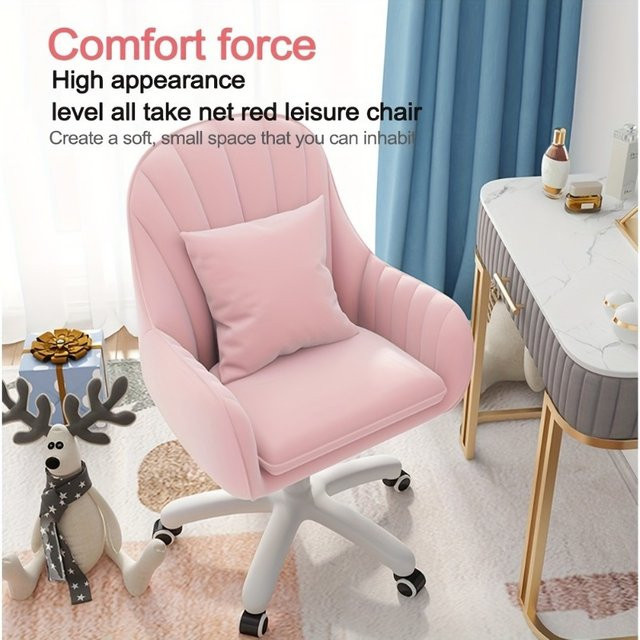 LIUSHADUOLA Drehstuhl aus Samt für Schlafzimmer und Make-up, modern und bequem in Weiß oder Pink - Bild 1