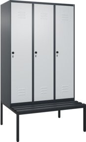 C+P Spind Classic PLUS Garderobenschrank mit Sitzbank, 3 Abteile, Schwarzgrau, B/T/H: 212 x 120 x 81,5 cm - Bild 1