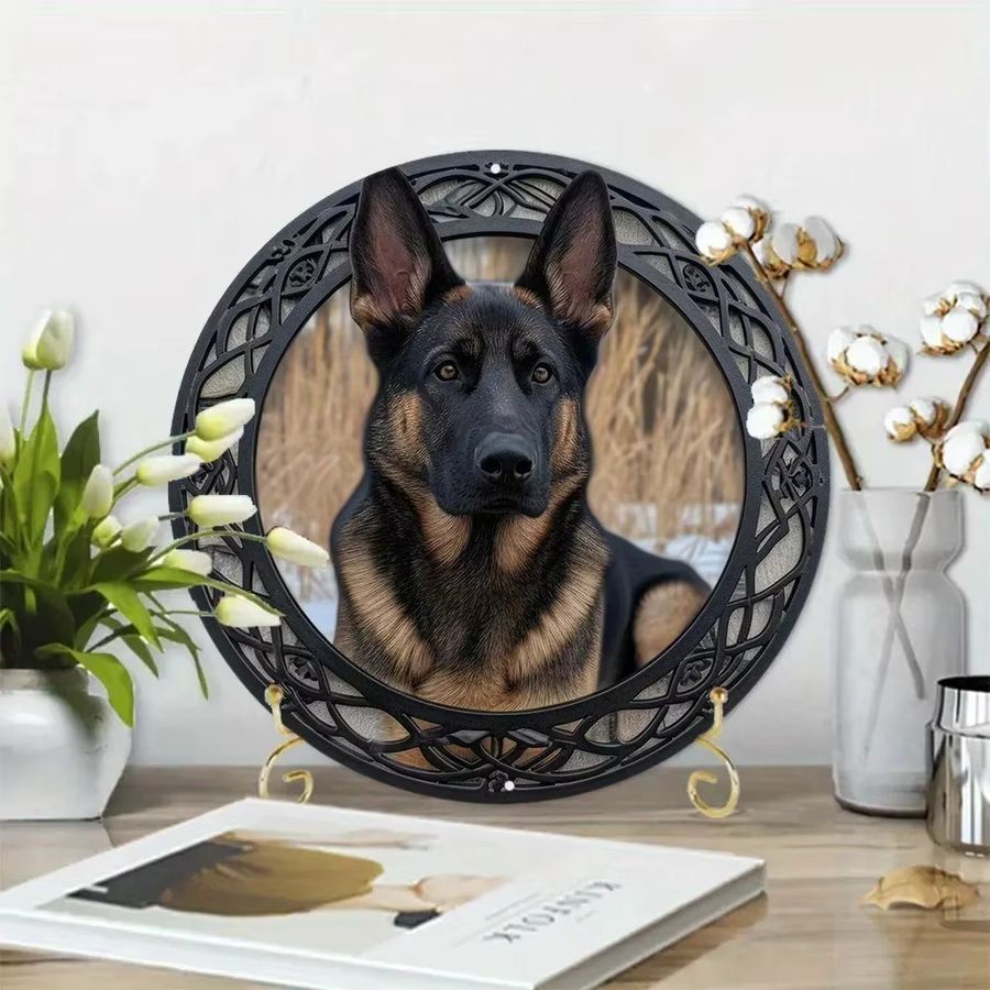 HELLOYOUNG Metallschild Deutscher Schäferhund, runde Wanddekoration aus Eisen, Durchmesser: 20 cm - Bild 3