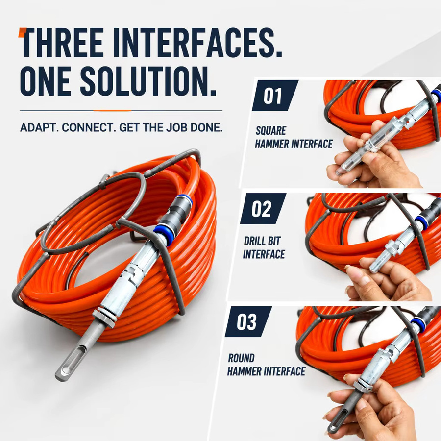 Rohrreinigungsspirale aus 65Mn Stahl mit Metall-Aufbewahrungsrahmen und 3 Adaptern, Orange, 10-20m, Durchmesser: 6mm - Bild 2