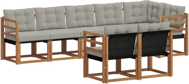 vidaXL Outdoor-Sofagarnitur 8-teilig aus Akazienholz und Textilene in L-Form, Grau - Bild 1