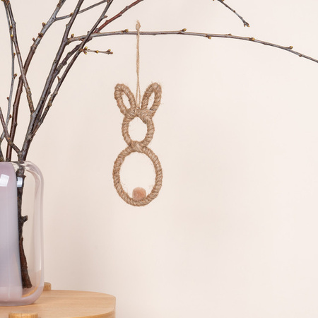 Blume2000 Deko Sisalhänger Hase in Braun mit Puschel im Boho-Stil