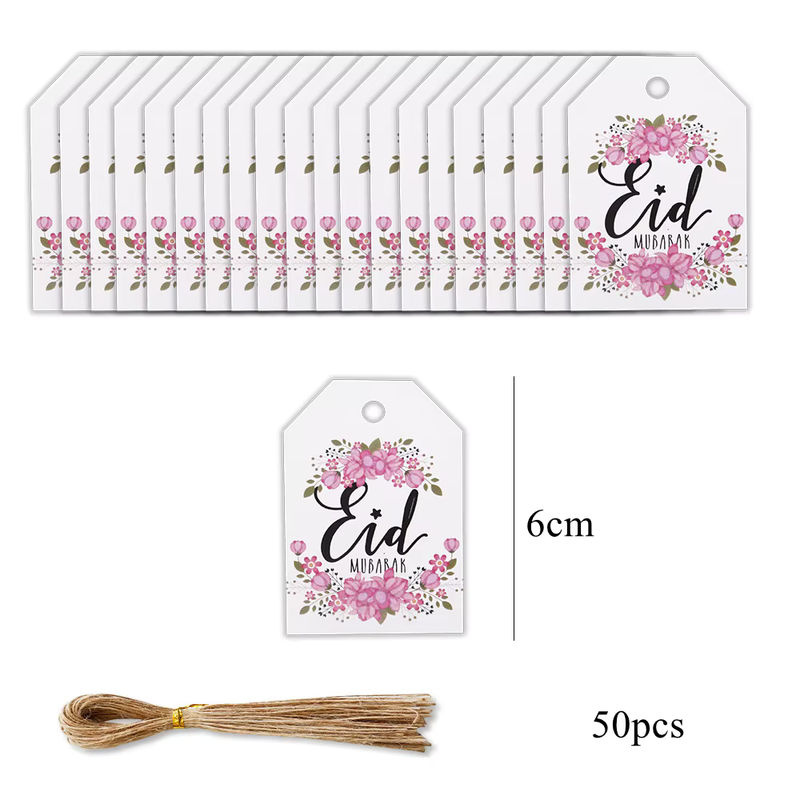 50 Stück Tissy Eid Mubarak Aufkleber mit Blumenkranz in Weiß für Ramadan Kareem Dekoration und DIY Geschenkverpackung - Bild 2