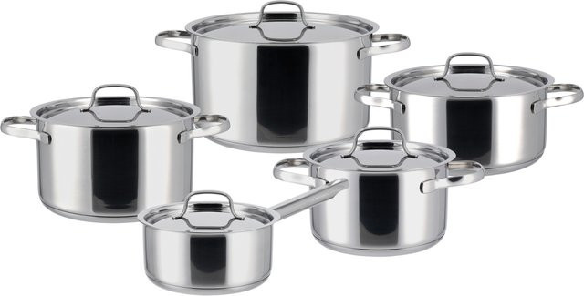SILVERCREST Topfset EDS 5-teilig in Silber mit Edelstahldeckeln und Glasdeckeln - Bild 1