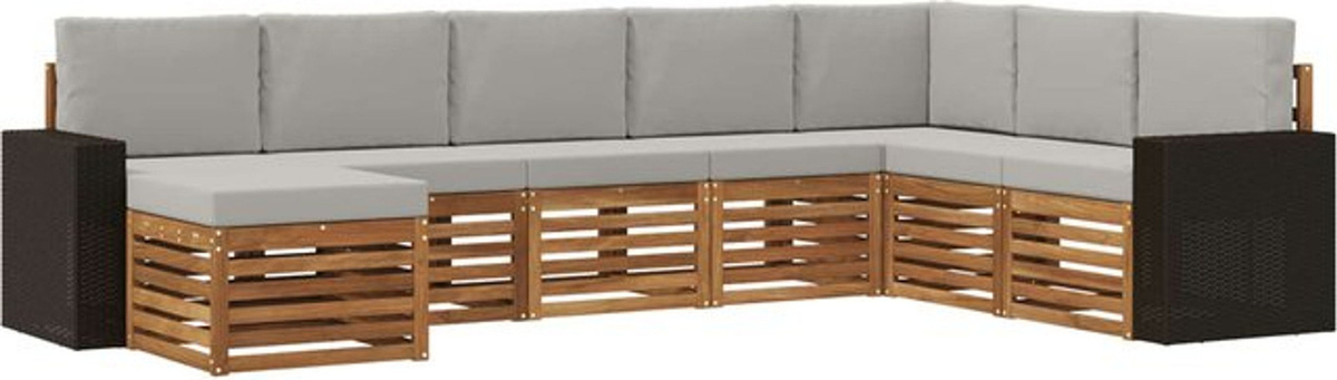 vidaXL Outdoor-Sofagarnitur aus Akazie mit 8-teiligem Set und Kissen in Natur und Hellgrau - Bild 1