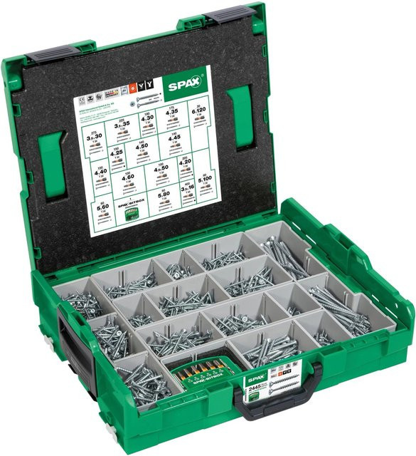 Spax Montagekoffer L-Boxx mit 2.445 Senkkopf Torx Schrauben und BitBox, verzinktes Kombi-Schrauben-Sortiment für Holz - Bild 1