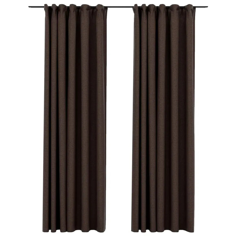 vidaXL Verdunkelungsvorhänge in Leinenoptik mit Haken, 2er-Set, Farbe: Beige, Breite: 140 cm, Höhe: 225 cm - Bild 2