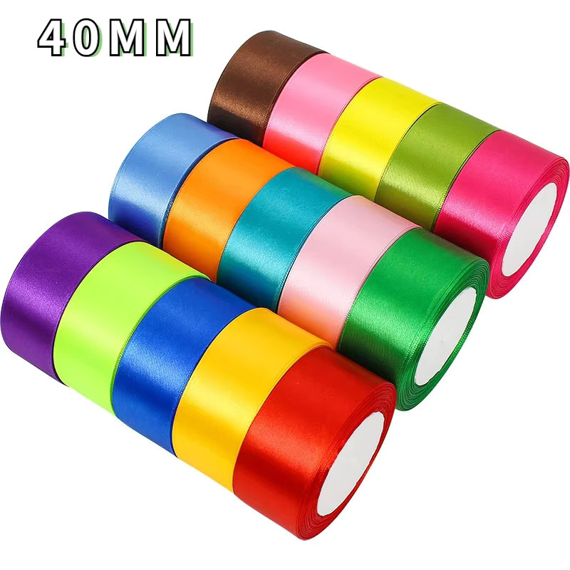 Wusmart Satinband für Geschenkverpackungen und DIY-Bastelarbeiten, Breite: 40 mm, 25 Yards pro Rolle, Gold und Multicolour - Bild 2