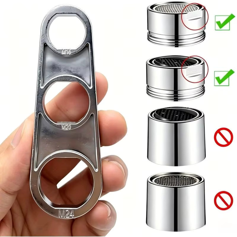 Wasserhahnschlüssel in Silber mit ergonomischem Griff zum Austausch von Luftbublern und zur Einstellung von Wasserbelüftern für Badezimmerarmaturen - Bild 2