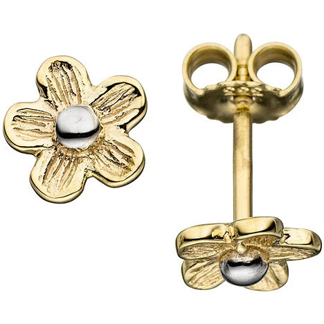 Colfem Ohrstecker Blume, 333 Gelbgold, bicolor, Unisex - Bild 1