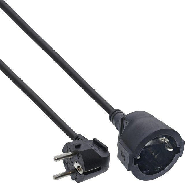 InLine Strom-Verlängerung mit Schutzkontakt Stecker gewinkelt und Buchse, schwarz, 15 m - Bild 1