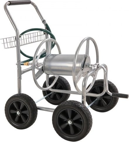 VEVOR Schlauchtrommelwagen aus Stahl in Silber mit Aufbewahrungskorb und Kurbelgriff, fasst bis zu 76 m Schlauch mit 1,27 cm Durchmesser - Bild 1