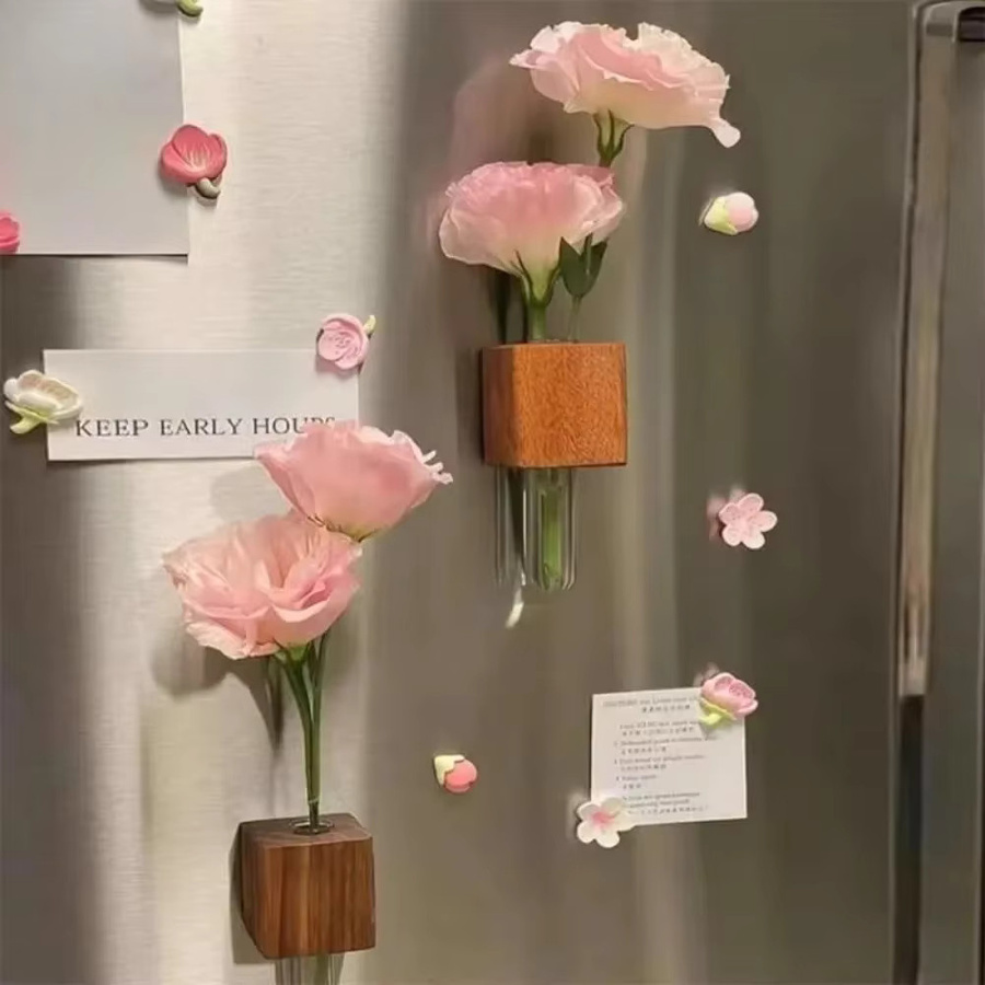 YOCITY Holz-Reagenzglas-Vase als Kühlschrankmagnet in Braun für DIY Blumenarrangements und Schrankdekoration - Bild 4