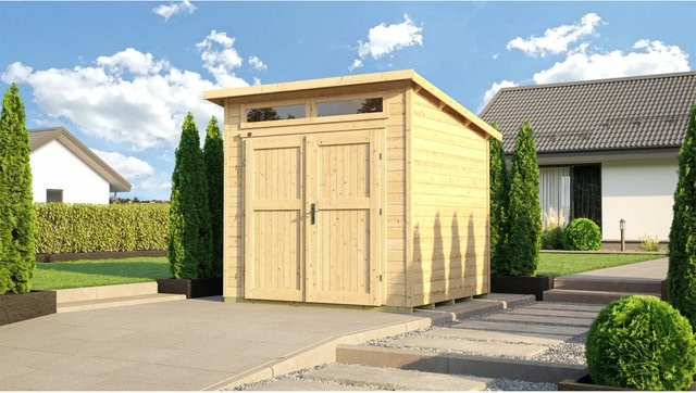 WEKA Gartenhaus 264 aus Massivholz mit Pultdach in Braun, B/H/T: 263 x 239 x 285 cm - Bild 1