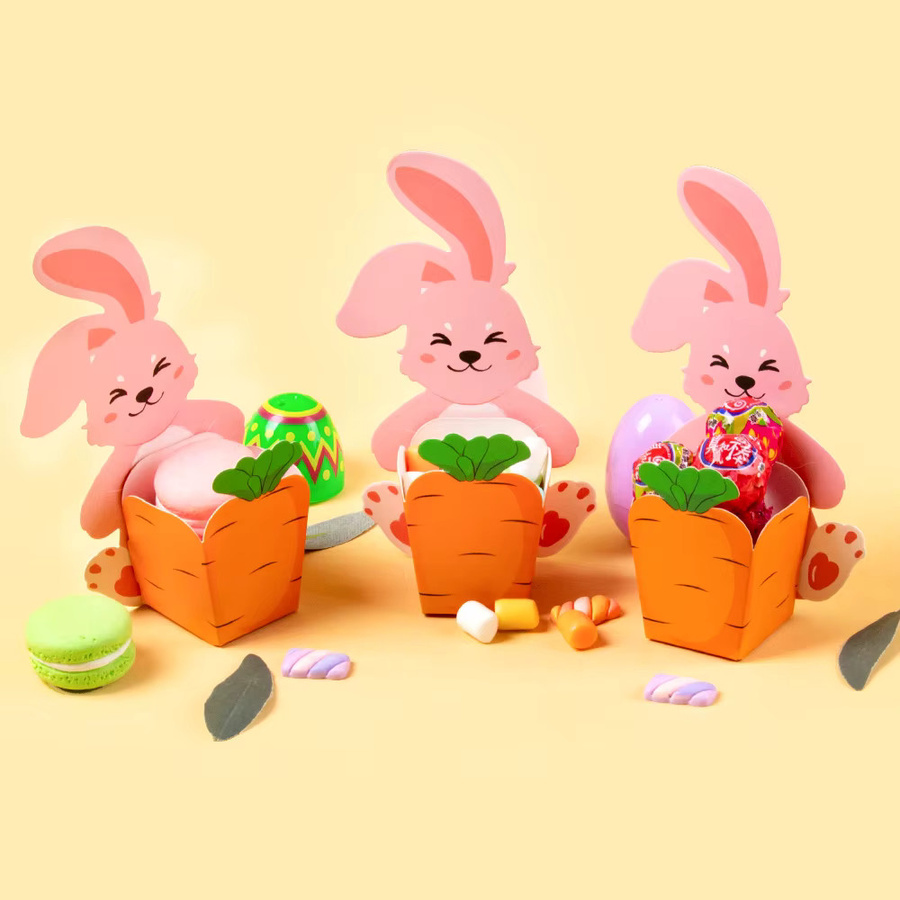 WEIGAO Ostern Süßigkeitenboxen aus Papier mit Kaninchen und Karotten Design in Multicolor - Bild 2