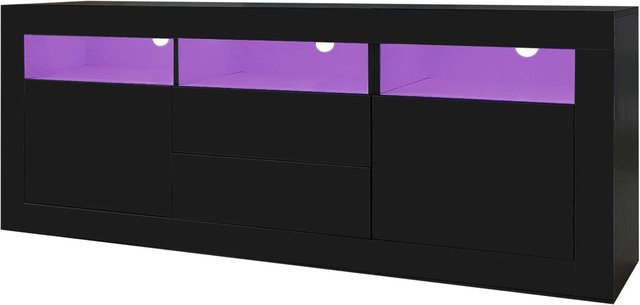 okwish TV Schrank in Schwarz Hochglanz mit LED App Steuerung, B/T/H: 160 x 35 x 60 cm - Bild 1