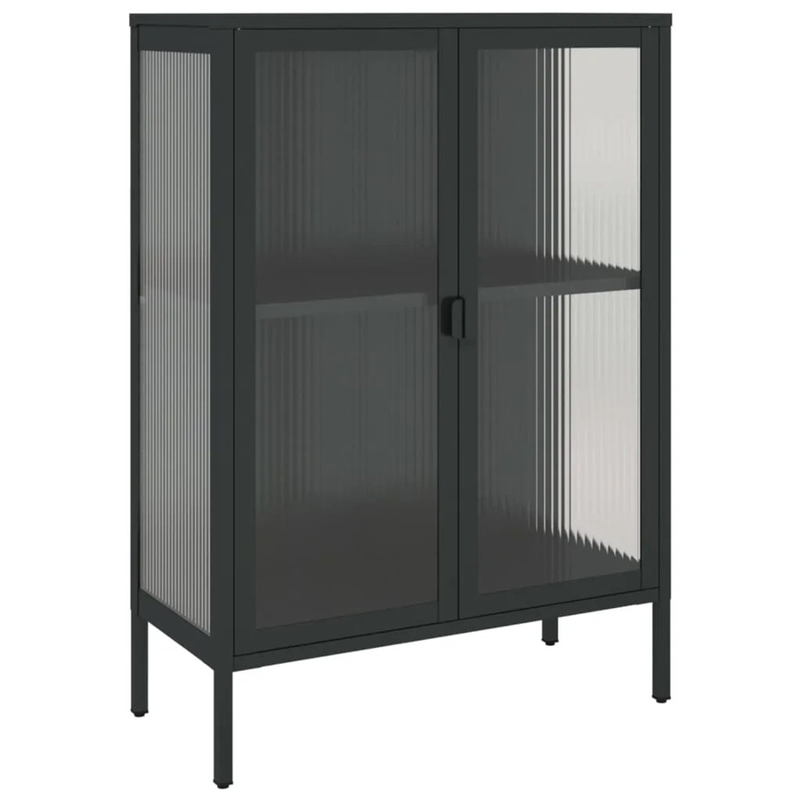 vidaXL Sideboard modern in Schwarz aus Stahl und Riffelglas B/T/H: 75 x 35 x 105 cm - Bild 2